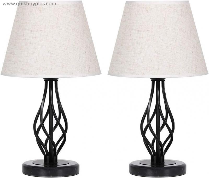MOOACE Traditional Table Lamps Set of 2, Vintage Bedside Lamps with Marble Base, Linen Fabric Shade, Farmhouse Table Lamps for Bedroom, Living Room, Office, Dorm, Linen/Black