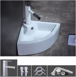 MU Household Wash Basin, Faucet, Ceramics, Fitting Bathroom Furniture Triangle Corner Basin,A