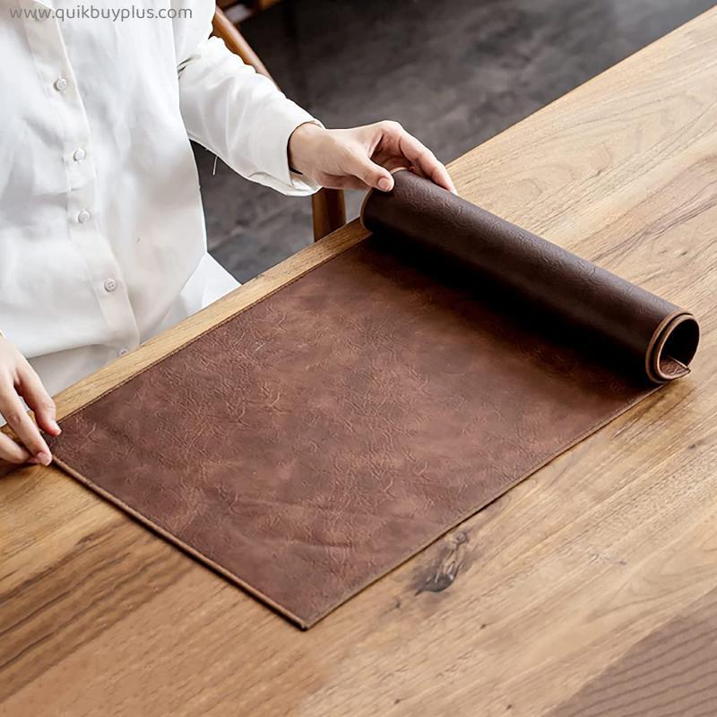 MYLW Vintage Leather Table Runner and Placemats, Waterproof Heat Resistant Coffee Mats, Washable Party Kitchen Dining Table Decor (Color : Brown, Size : 35×50cm(14×20) Inch)