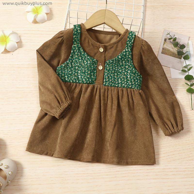 Ma&Baby 1-5Y Children Kids Girls Corduroy Dress Long Sleeve Floral Vintage Dresses For Girls Holiday Autumn Spring Clothing D84