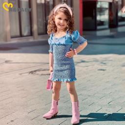 Ma&Baby 1-5Y Kid Girls Denim Dress Puff Sleeve Ruffles Sheath Dresses For Girls Fashion Children Summer Clothing DD43