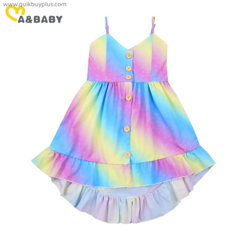 Ma&Baby 1-6Y Summer Rainbow Toddler Children Kid Girls Ruffles Dress V neck Beach Holiday Travel Dresses For Girls