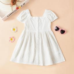 Ma&Baby 18M-6Y Summer Children Kid Girls Dress Puff Sleeve Solid Color A Line Dress For Girls Outfits DD43