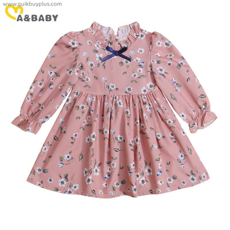 Ma&Baby 2-7Y Cute Child Toddler Kid Girls Dress Bow Flower Ruffles Long Sleeve Dresses For Girls Autumn Spring Holiday DD43