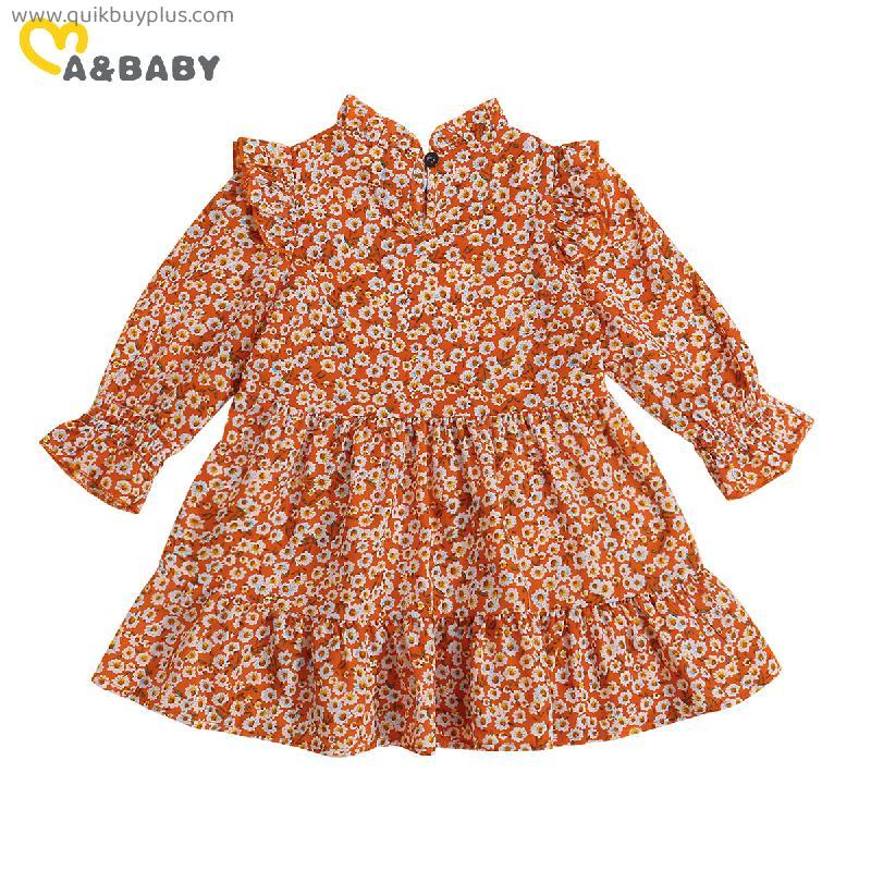 Ma&Baby 2-7Y Vintage Flower Child Toddler Kid Girls Dress  Ruffles Long Sleeve Dresses For Girls  Autumn Spring Clothes DD43