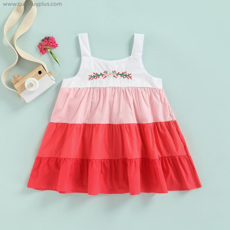 Ma&Baby 3-24M Infant Toddler Kid Girl Dress Summer Striped Floral Embroidery A-Line Rainbow Dresses For Girl Summer Costumes D01