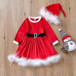 Ma&Baby 6M-4Y Christmas Red Dress For Girls Toddler Infant Baby Plush Velvet A-Line Dresses Xmas Party Clothes Costume DD88