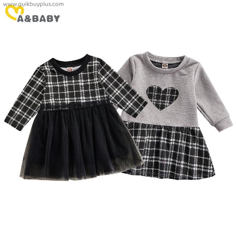 Ma&Baby 9M-3Years Infant Toddler Kid Baby Girls Plaid Dress Long Sleeve Tulle Tutu Party Dresses For Girls Birthday Costume D11