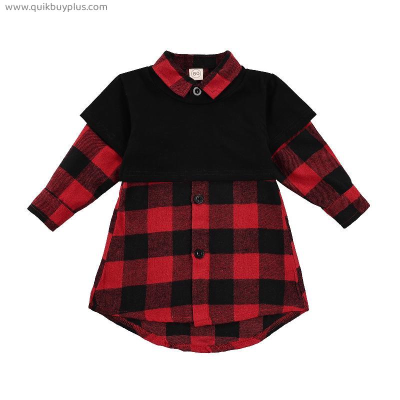 Ma&Baby 9M-5Y Toddler Kid Girls Plaid Dress Long Sleeve Casual Straight Dresses For Children Girls Autumn Spring Outfits D84