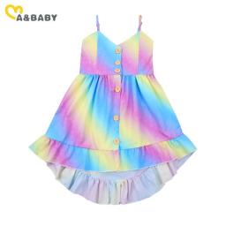 Ma&Baby 1-6Y Summer Rainbow Toddler Children Kid Girls Ruffles Dress V Neck Beach Holiday Travel Dresses For Girls