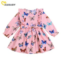 Ma&Baby 2-7Y Autumn Cute Toddler Kid Girls Dress Butterfly Print Ruffles Long Sleeve Dresses For Girls Children Clothes DD43