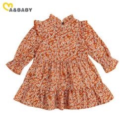 Ma&Baby 2-7Y Vintage Flower Child Toddler Kid Girls Dress  Ruffles Long Sleeve Dresses For Girls  Autumn Spring Clothes DD43