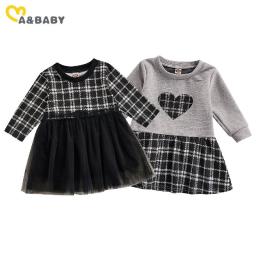 Ma&Baby 9M-3Years Infant Toddler Kid Baby Girls Plaid Dress Long Sleeve Tulle Tutu Party Dresses For Girls Birthday Costume D11