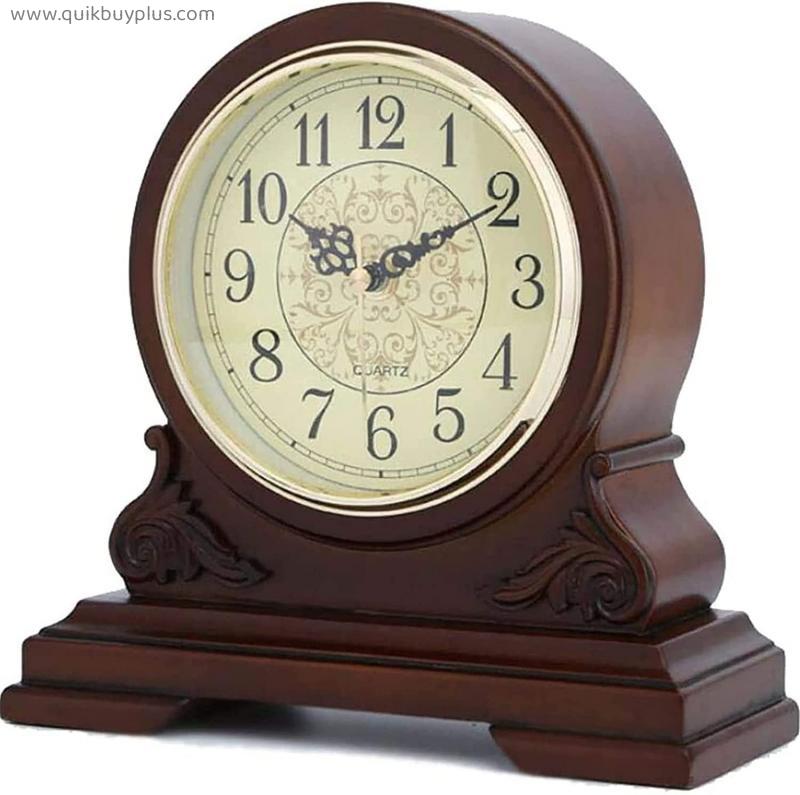 Mantel Clock, Silent Decorative Wood Mantle Clock Battery Operated, Vintage Mantle Clock for Living Room Fireplace Office Kitchen Desk Shelf Home Décor Gift