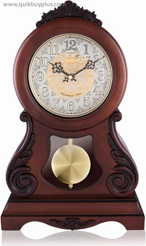 Mantel Clock, Wooden Mantle Clock for Living Room Décor, Wooden Desk Clock Home Decor Living Room Office Luxury Wood Clock Desktop Ornaments