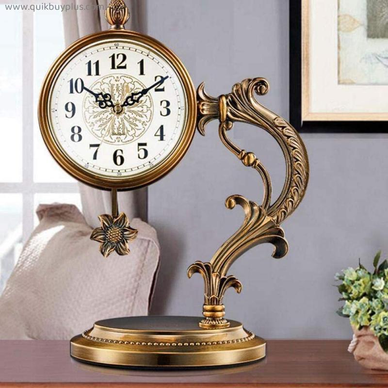 Mantel Clock Copper-Plated Pendulum Clock for Living Room Large Study Desk Desk Clock Battery Operated Mantle Clock for Fireplace Mantel Office Desk Shelf Clocks for Living Room Decor