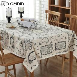 Map Tablecloth European style Linen Cotton Functional Table Cloth for Home Hotel Picnic Party Tablecloths Rectangular