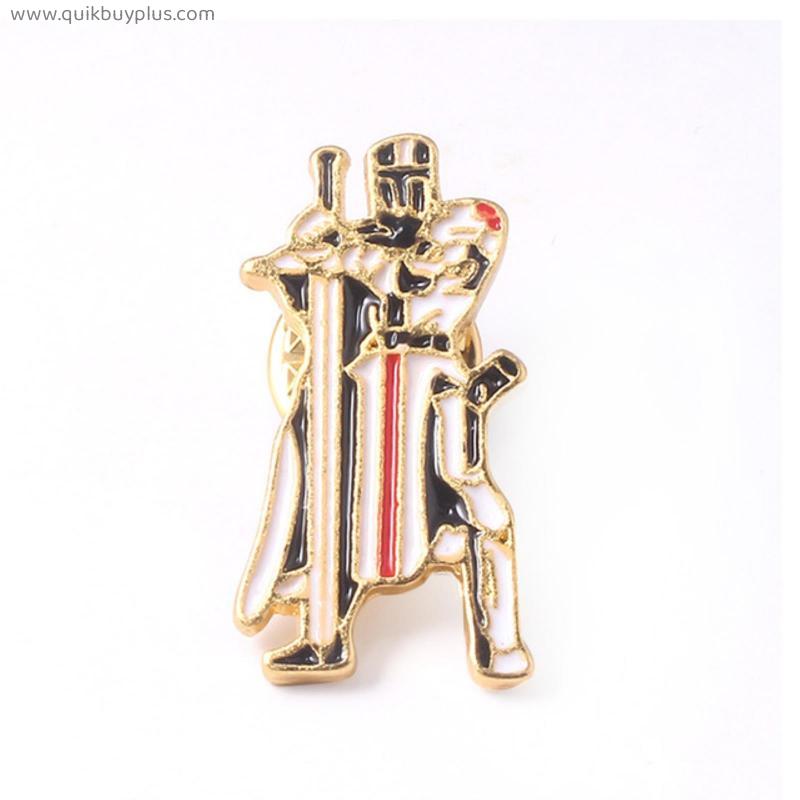Masonic Knights Templar Seal Crusaders Solomons Temple Pins Brooches Guard with Sword Free Masons Badge Brooch for Men Jewelry