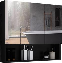 Medicine Cabinets Aluminum Mirror Cabinet Slowly Close The Aluminum Cabinet With Mirror Wall-Mounted Bathroom With Mirror Color : Black, 60x70x13cm