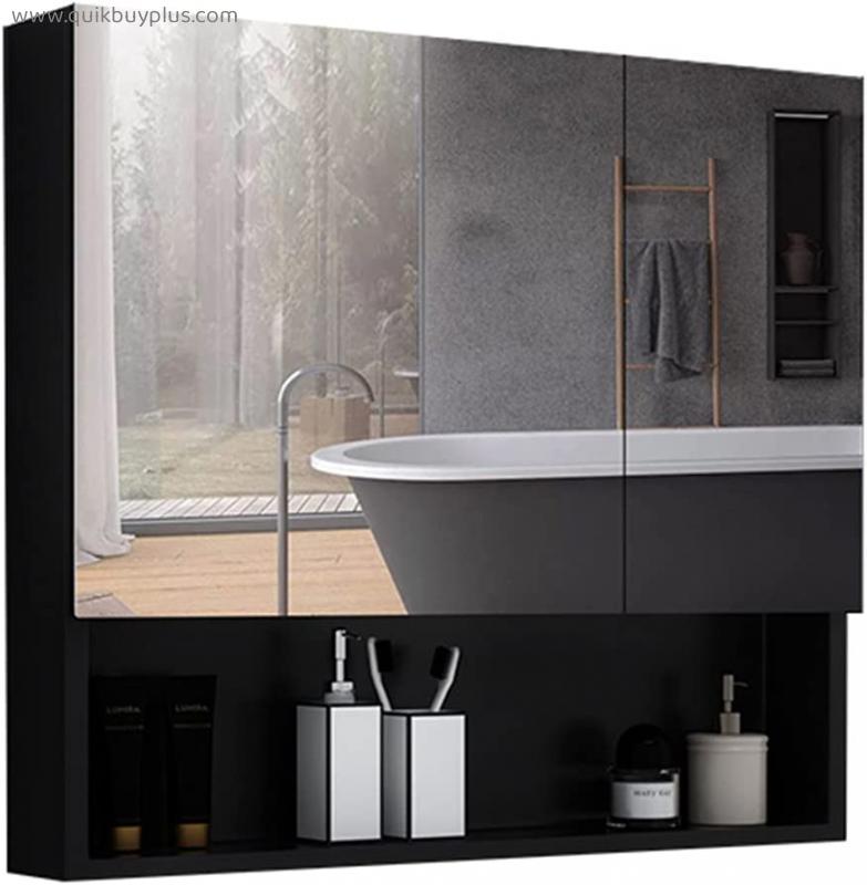 Medicine Cabinets Aluminum Mirror Cabinet Slowly Close The Aluminum Cabinet with Mirror Wall-Mounted Bathroom with Mirror Color : Black, 60x70x13cm