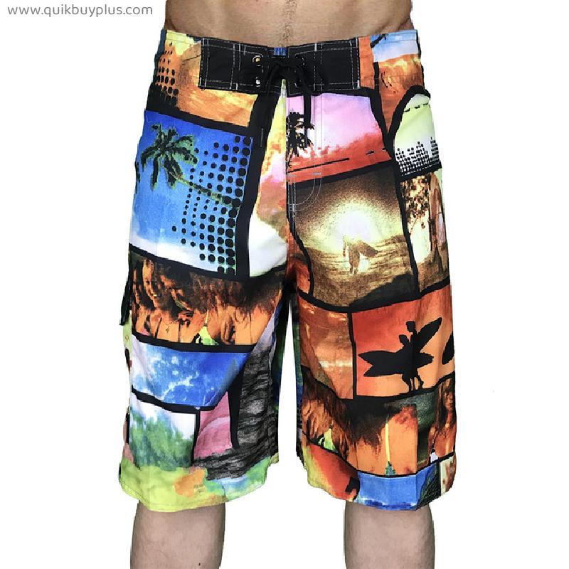 Men's beach wear surfing swimming trunks men's quick dry fitness pants elasticated waist five minutes sports swimming shorts