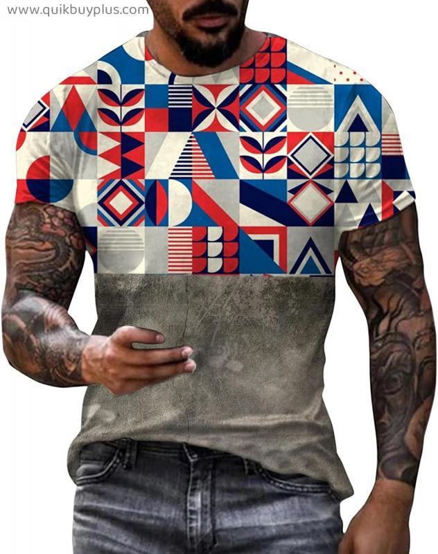 Men's Dry Fit T-shirt Crew Neck Short Sleeve Mens Shirts Ethnic Printed T-shirts Summer Comfort Tops Gym Blouse