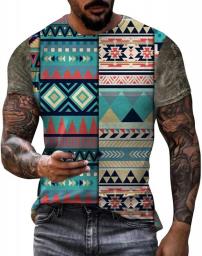 Men's Fitted T-shirt Crew Neck Short Sleeve Mens Shirts Fashion Ethnic Printed T-shirts Comfort Tops Gym Blouse