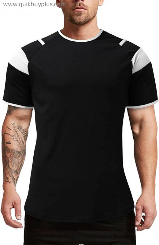 Men's Graphic T-shirt Crew Neck Button Short Sleeve Mens Shirts Comfort T-shirts Sports Patchwork Shirts Gym Tops