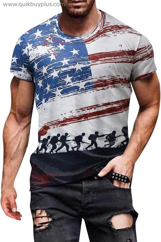 Men's Graphic T-shirt Crew Neck Short Sleeve Mens Shirts USA Flag Vintage T-shirts Hipster Comfort Tops Blouse