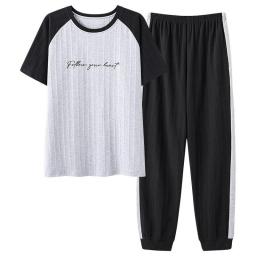 Men's Pajamas Set Summer Short-sleeve Tops + Long Pants Modal Cotton Nightwear Home Wear Suits Simple Fashion Sleepwear for Men