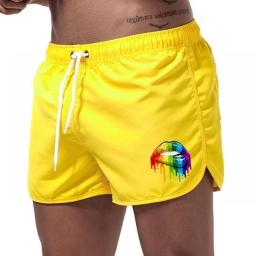 Men's Summer Shorts Lip Printing Sport Fitness Breathable Drawstring Sweatpants Male Beach Pants Sexy Low Waist Swimwear Shorts