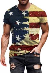 Men's T-shirts Fitted Crew Neck Short Sleeve Mens Shirts USA Flag Vintage T-shirts Hipster Comfort Tops Blouse