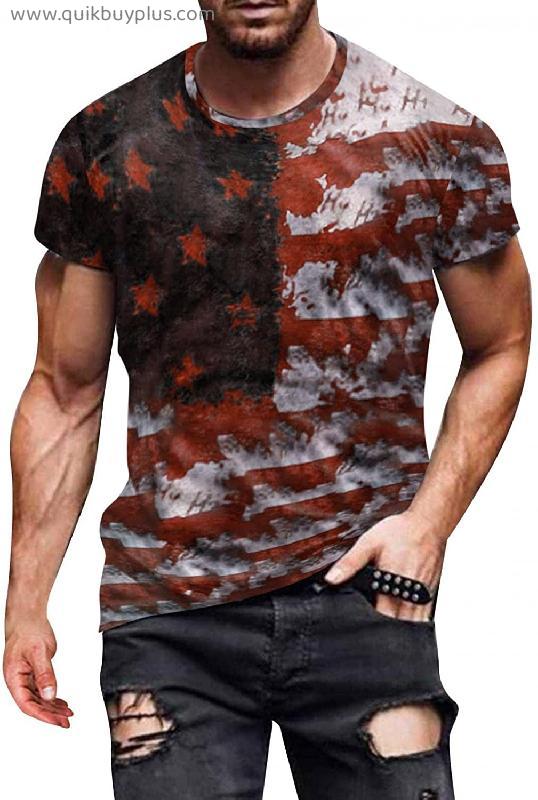 Men's T-shirts Fitted Crew Neck Short Sleeve Mens Shirts USA Flag Vintage T-shirts Summer Comfort Tops Blouse