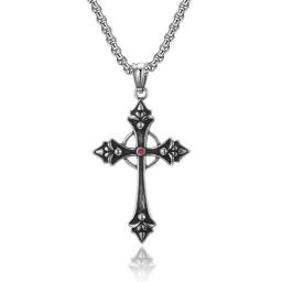 Men's and women's necklaces retro titanium steel inlaid red stone cross pendant neutral wind simple cross necklace friend gift