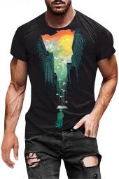 Men's with Design T-shirt Crew Neck Short Sleeve Mens Shirts Fashion Color Print T-shirts Dry Fit Comfort Tops Blouse