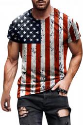Men's with Design T-shirt Crew Neck Short Sleeve Mens Shirts USA Flag Vintage T-shirts Exercise Comfort Tops Blouse