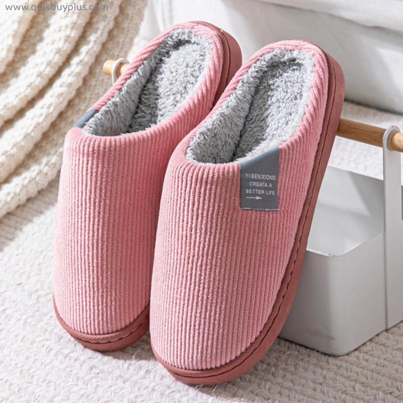 Men And Women Couple Spring Autumn Home Cotton Corduroy Slippers Female Solid Color Indoor Non-Slip Soft Plush Slipper