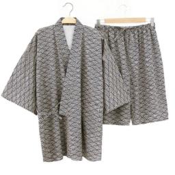 Men Pajamas Sets Printed Half Sleeve Lace Up Sleepwear Tops Japanese Kimono Casual Shorts 2 Pieces Men Nightwear Suits