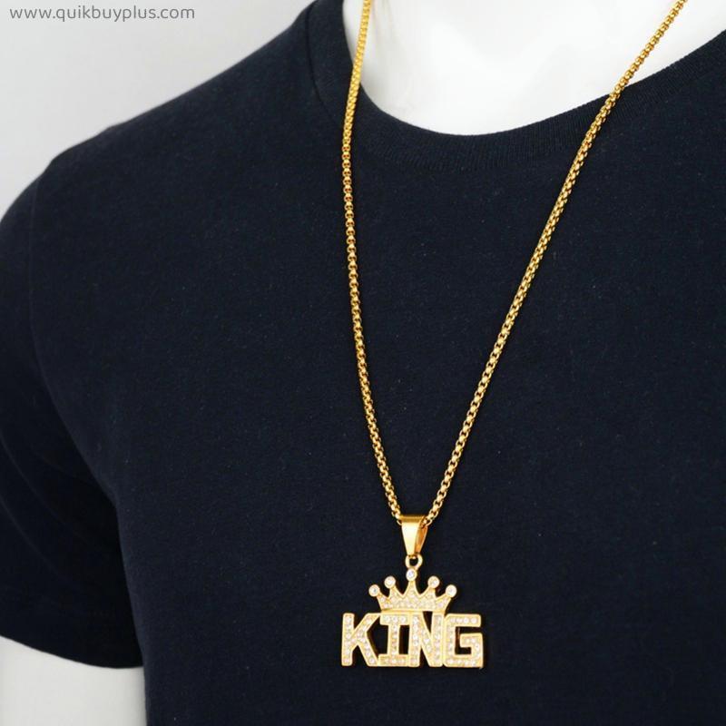 Men Women Hip Hop Bling KING Letter Pendant Necklace Miami Cuban Link Chain Necklaces Iced Out Charm VogueJewelry