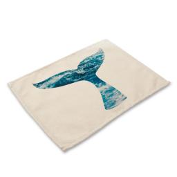 Mermaid Scale Print Cotton Linen Fabric Foldable Placemats Kitchen Dining Table Decoration Indoor and Outdoor
