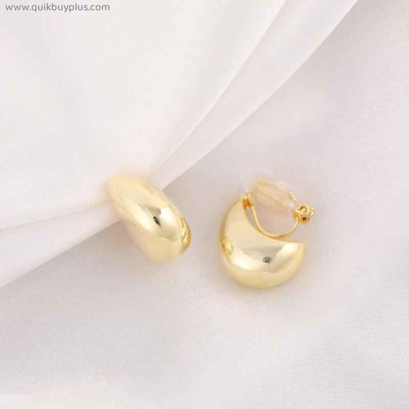 Metal Copper Teardrop Shape Stud Clip on Earrings for Women Girls Party Wedding Fashion Jewelry Ear Clip New