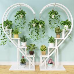 Metal Flower Pot Display Rack Potted Plant Stand With Hooks Home Garden Decor