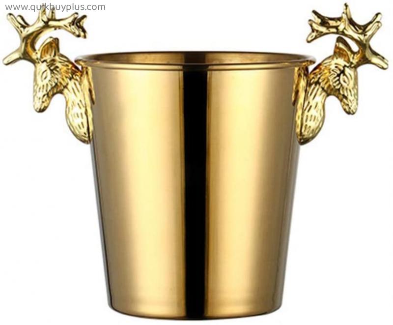 Metal Large Capacity Ice Bucket Stainless Steel Plated Deer Head Shape Handle Handle Retro Suitable for Beer Wine Cocktail Party Party Home Bar