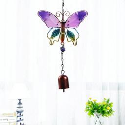 Metal handmade butterfly wind chimes glass painted ornament family bells bell tube pendant