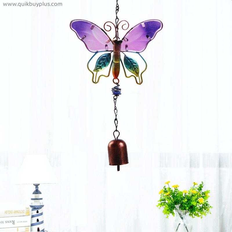 Metal handmade butterfly wind chimes glass painted ornament family bells bell tube pendant