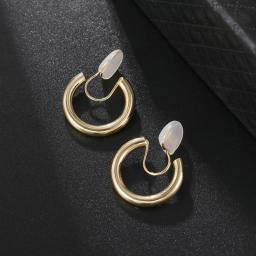Minimalist Golden Copper Smooth Metal C Shape Clip on Hoop Earrings for Women Non Pierced Vintage Ear Cuff  Trendy Jewelry