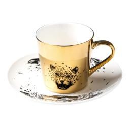 Mirror Coffee Mugs Specular Reflection Leopard Ceramic Tea Cups And Saucers Scoop European Style Coffeeware