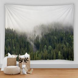 Misty Forest Tapestry Mountains Nature Landscape Wall Hanging Home Living Room Bedroom Decoration Ackground Blanket Tapestries