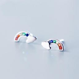 MloveAcc 100% 925 Solid Real Sterling Silver Jewelry Colorful CZ Rainbow Cloud Stud Earring Women Friend Girl Lady