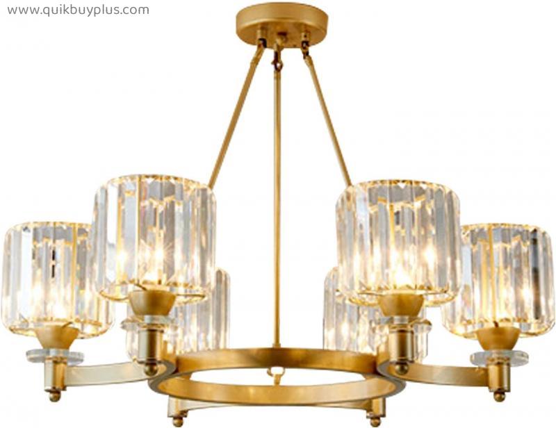 Modern 6-Lights Round Crystal Chandelier Gold Hanging Pendant Ceiling Light Black Fixture for Dining Room Bedroom Livingroom